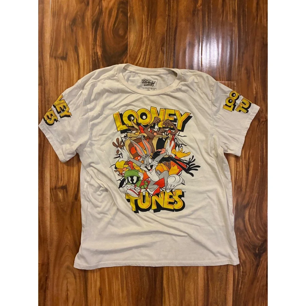 Looney Tunes‎ Graphic T-Shirt Mens XXL Cream White Characters Sleeve Print Tee